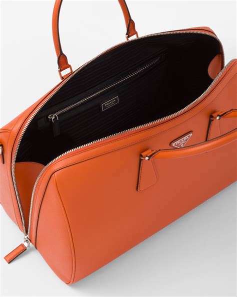 Papaya Saffiano Leather Travel Bag .